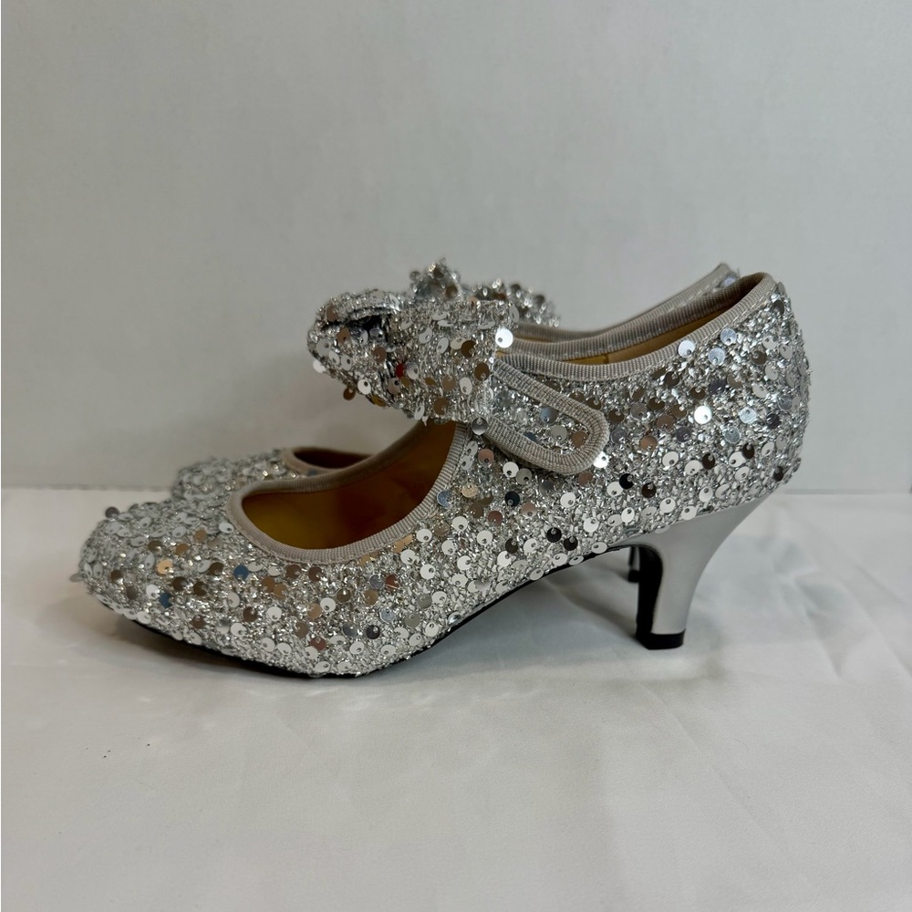 Silver Sequin Mary Jane Heels Glitter Pumps Party Wedding Shoes - Picture 4 of 13